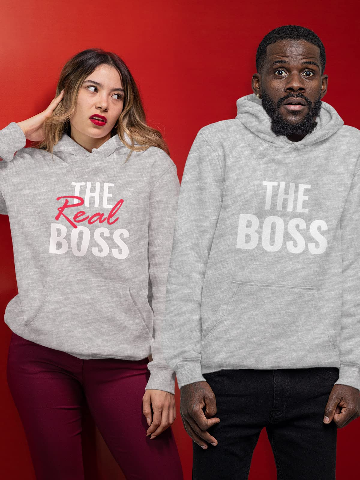 The Boss & The Real Boss Matching Hoodies for Couples His and Hers Hoodie Set