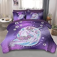Unicorn Bed in A Bag Set, Queen, Purple - 8 Piece Unicorn Comforter Set for Girls Adults Woman, Ultra Soft Unicorn Bedding Set with Comforter & Sheet Set (Queen)