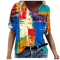 Tshirts for Womens Summer Casual Tops Short Sleeve Crew Neck Vintage Print Graphic Tie Dye T Shirt Loose Boho Blouse