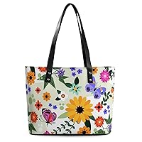 Womens Handbag Butterfly Flowers Plants Leather Tote Bag Top Handle Satchel Bags For Lady