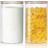 Large Glass Flour and Sugar Containers 180oz x2 [Set of 2], Glass Food Storage Containers with Bamboo Lids, Glass Jar with Airtight Lids for Spaghetti Pasta,Rice,Cereal,Candy,Coffee, Oat