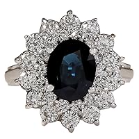 3.51 Carat Natural Blue Sapphire and Diamond (F-G Color, VS1-VS2 Clarity) 14K White Gold Luxury Engagement Ring for Women Exclusively Handcrafted in USA