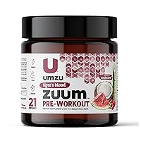 UMZU Zuum Pre-Workout - Energy, Pump & Endurance - with B-Vitamin Complex & Electrolytes - Natural Caffeine Powder from Green Coffee Beans & L-Theanine - 21 Servings - Tiger's Blood