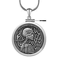 hawkspread Ancient Greek Mythology 999 Sterling Silver Hades Hell's Zeus Coin round Pendant Skull Chain Hobo Nickel Bezel Necklace Antique Jewelry, 3cm*60cm, Sterling Silver, No Gemstone