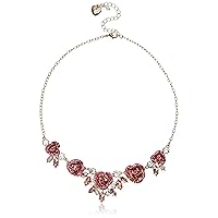 Betsey Johnson Glitter Rose Frontal Necklace, Pink
