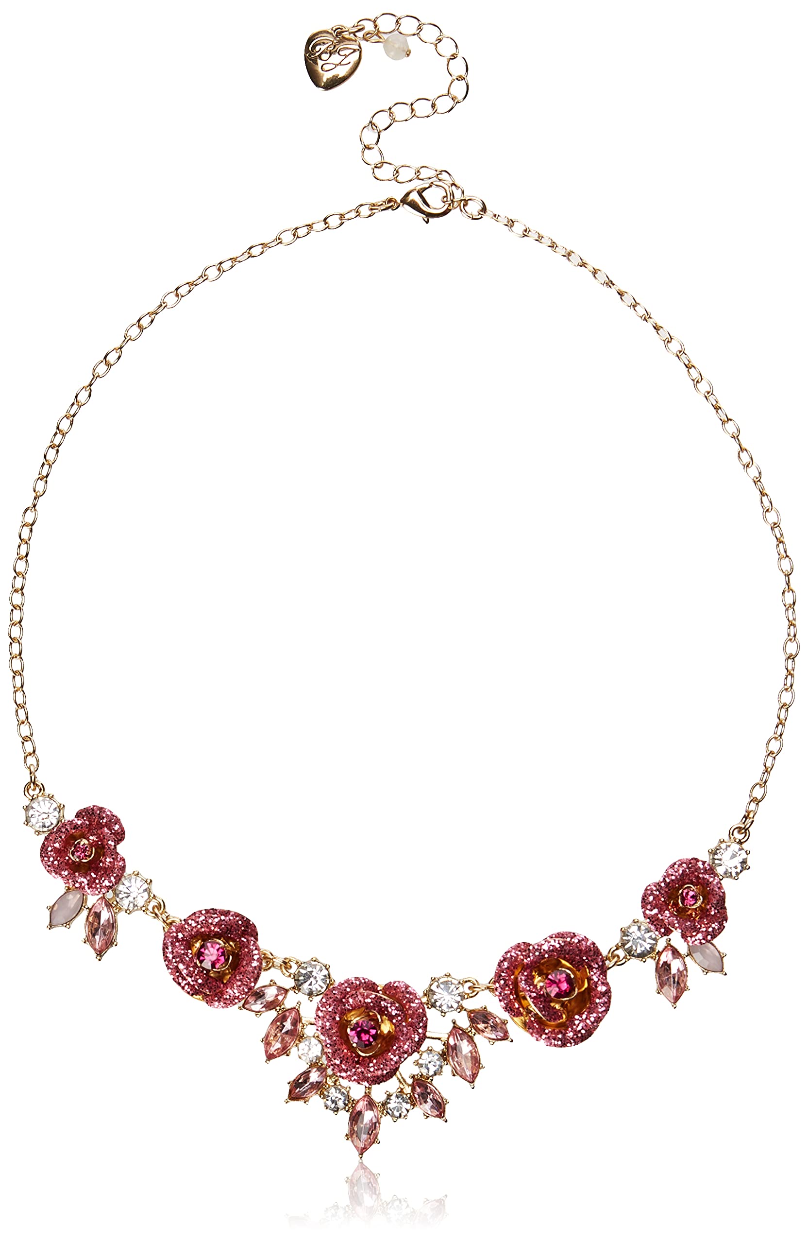 Betsey Johnson Glitter Rose Frontal Necklace, Pink