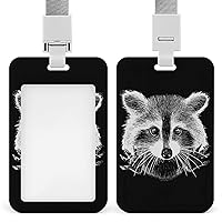Cute Raccoon Printed ID Badge Holder Vertical Name Tag Credit Card Pocket with Lanyard