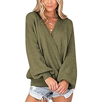 Chigant Knit Pullover Sweater Women Deep V Neck Loose Fit Pullover Long Sleeve Oversized Jumper Tops S-XXL