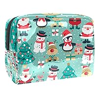 Christmas Penguin Snowman Santa Deer and Gift Box PVC Cosmetic Bags Makeup Handy Pouch Organizer Zipper Toiletries Bag for Women Travel Bathroom