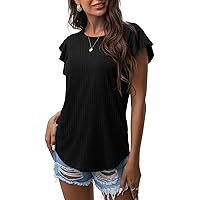 IWOLLENCE Ruffle Short Sleeve Top Waffle Knit Tunic Casual Blouse Round Neck Shirts Summer Tank Tops for Women