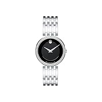 Movado Women's Esperanza Stainless Steel Watch with Diamond Accent Bezel, Silver/Black (607052)