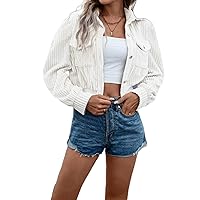 jackets for women- Flap Pocket Puff Sleeve Corduroy Jacket