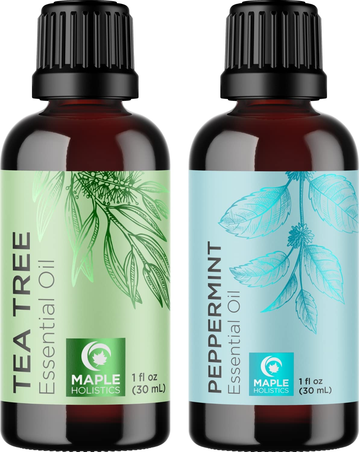 Premium Hair Oils for Hair and Skin - Pure Peppermint and Tea Tree Oil for Hair Growth and Skin Care - Hair Treatment Oils Set with Tea Tree Essential Oil and Peppermint Essential Oil 1 Fl Oz Each