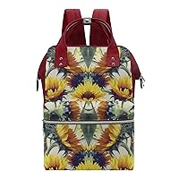 Sunflower Floral Diaper Bag for Women Large Capacity Daypack Waterproof Mommy Bag Travel Laptop Backpack