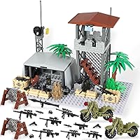 Finger Rock Military Base Building Block Set, WW2 Army Mini War Accessories Kits, Military Ruins Guard Tower Base Guns Army Supplies Block Toy for Kids 8 10 12 14