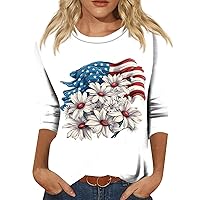 4Th of July Accessories, Women's Fashion Casual Round Neck 3/4 Sleeve Loose Independence Day Printed T-Shirt Top
