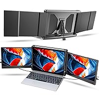 Laptop Screen Extender, 12” Full HD IPS Display, Triple Laptop Monitor Extender, HDMI/USB-A/Type-C Plug and Play for Windows, Chrome & Mac, Work with 13”-16” Laptops