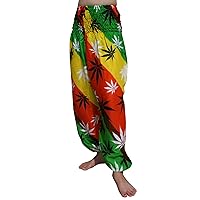 Rayon Smock Waist Harem Baggy Pants Pocket Straight Yoga Clothes Women Mixed Bright Patterns