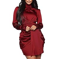 Women’S Pleated Shirt Dress Long Sleeve Collared Cocktail Dress Casual Swing Short Mini Dresses with Belt