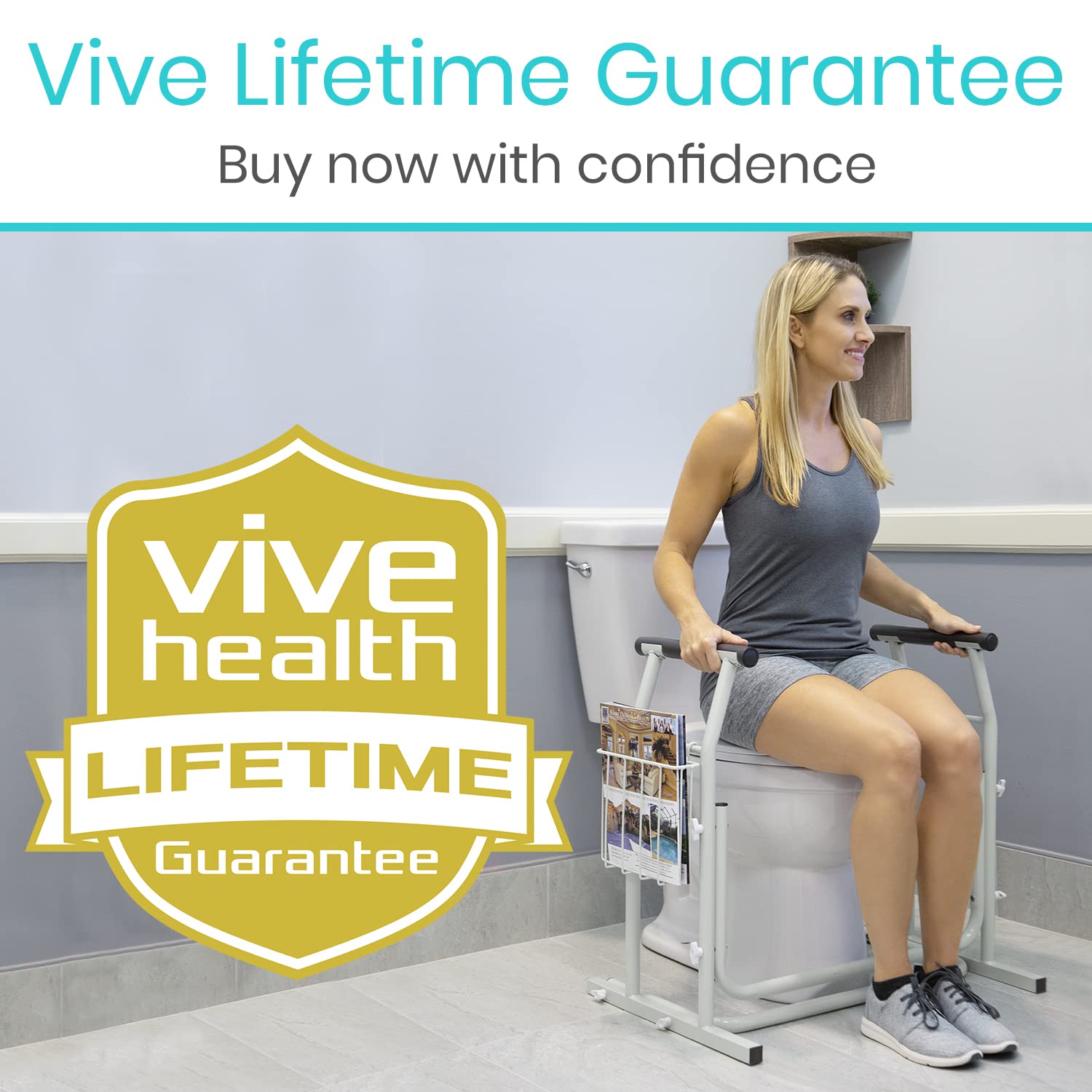 Vive Stand Alone Toilet Rail - Medical Bathroom Safety Assist Frame with Support Grab Bar Handles & Railings for Elderly, Senior, Handicap & Disabled - Freestanding Commode Stability Handrails