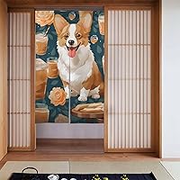 Door Curtains Personalized Cute Corgi Pet and Milk Tea Door Window Shades Curtains for Doorways 34