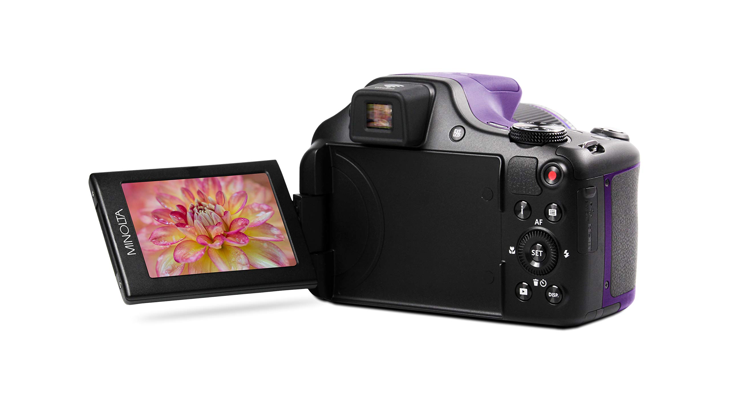 Minolta Pro Shot 20 Mega Pixel HD Digital Camera with 67x Optical Zoom, Full 1080p HD Video & 16GB SD Card (Purple)