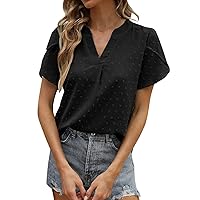 Women's Tops Fashionable V Neck Solid Color Petal Short Sleeved T-Shirt Top Tops, S-2XL