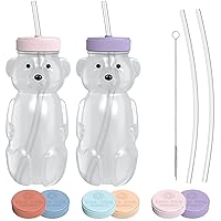 Honey Bear Straw Cup 2-pack with Travel Lid; 8oz straw bear cup for babies, improved lid design; Honeybear baby cup straw; Honey bear bottle cup; Straw learning therapy cup (Cherry Blossom/Unicorn)