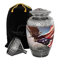 American Flag Large Cremation Urn for Human Ashes with Handcrafted Custom Funnel (Red/White/Blue Police/Military/Patriotic) Decorative Eagle Urn