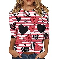 Valentines Day Shirts Women, Women's Fashion Casual Seven Sleeve Valentine's Day Printed Round Neck Top