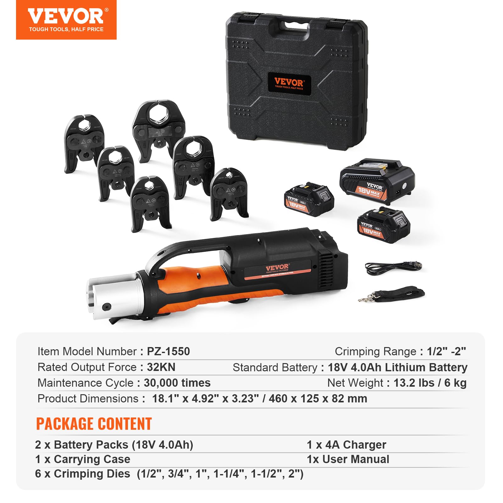 VEVOR Pro Press Tool, 18V Electric Pipe Crimping Tool for 1/2