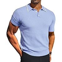 PJ PAUL JONES Men's Short Sleeve Knit Polo Shirts Waffle Texture Knit Shirt