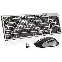 Wireless Keyboard and Mouse Rechargeable, 2.4G Cordless Slim Compact Keyboard and Ergonomic Silent Computer Mouse with Side Button, 3 DPI Adjustable Up to 2400 DPI, for Windows PC Laptop - Black Gray