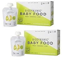 Biodynamic & Organic Baby Food/Snacks — 12 x 3.17 Oz Pear, Banana & Kiwi Unsweetened Baby Puree Pouches — Squeezable Baby Food & Toddler Snack