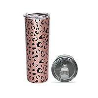 20OZ Leopard Tumbler, Cheetah Print Gifts for Women Leopard Print Coffee Cugs with Lid, Rose Gold Stainless Insulated Tumbler Cups Birthday Chetah Gifts for Mom