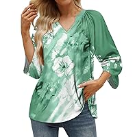 Floral Tops for Women, Women's Casual 3/4 Sleeve T Shirt V Neck Pullover Top, S XXXL