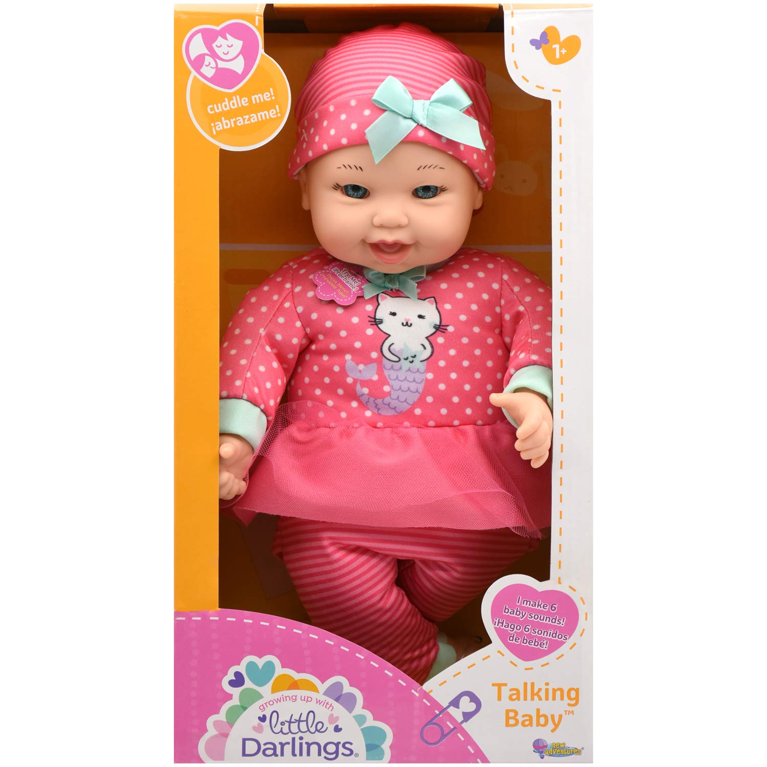 Little Darling Talking Baby (3114), 12” Soft body baby doll, 6 different baby sounds. Age 1+