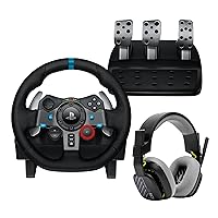 Logitech G29 Driving Force Racing Wheel and Pedals, Force Feedback, Real Leather + ASTRO A10 Gen 2 Wired Headset - For PS5, PS4, PC, Mac - Black