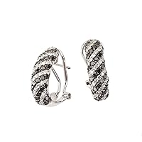 14k White Gold Huggy Hoop Earring with White and Black Diamonds Total 1.66 Ct H-I Color SI2-I1