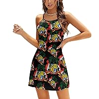 Mauritius National Emblem Spaghetti Straps Mini Dresses for Women Sleeveless Slip Dress Casual Sundress Tankdress