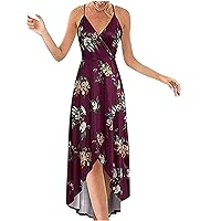 Women's Bohemian Swing Print Beach Sleeveless Long Round Neck Trendy Glamorous Dress Casual Loose-Fitting Summer Flowy