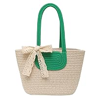 [Peiiwdc] Shoulder Bag, Straw Woven Tote Bag for Women, Vintage Shoulder Handbag Perfect for Summer Vacation or Casual Outing, green