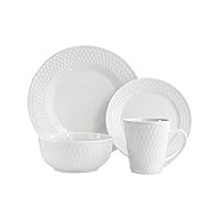Elle Décor Juliette Round Dinnerware Set – 16-Piece Porcelain Dinner Set w/ 4 Dinner Plate, 4 Salad Plates, 4 Bowls & 4 Mugs – Unique Gift Idea Any Special Occasion or Birthday