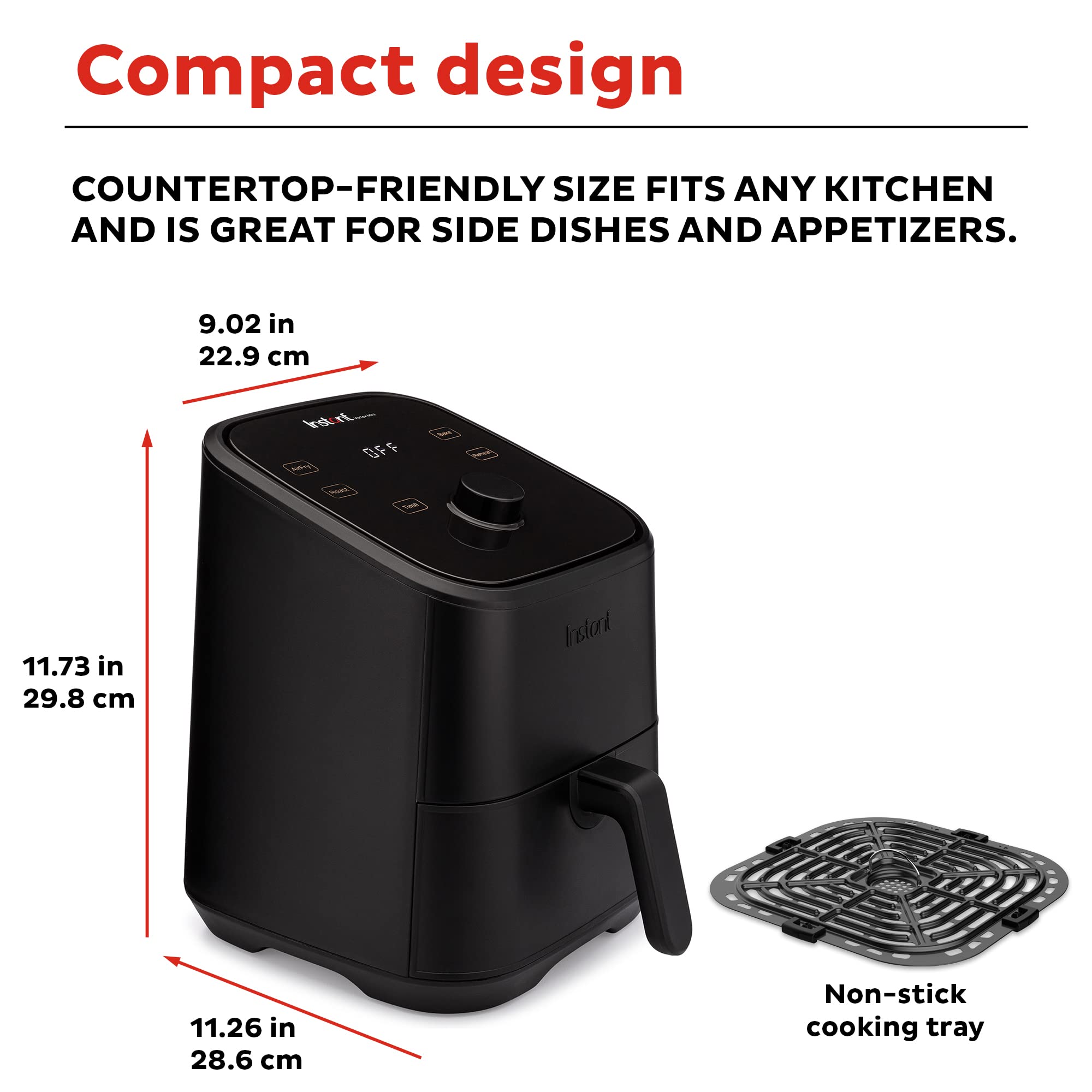 Instant Vortex 4-in-1, 2-QT Mini Air Fryer Oven Combo, From the Makers of Instant Pot with Customizable Smart Cooking Programs, Nonstick and Dishwasher-Safe Basket, App with over 100 Recipes, Black