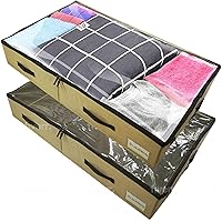 Smart Living 2 Pack Under-the-Bed Cotton Linen Storage Bag | Under Bed Organizer Box for Clothes, Blankets, Comforters, Shoes, Toys | Sturdy Base & 8MM Zippers | Transparent PVC Lid | 24 Gallon
