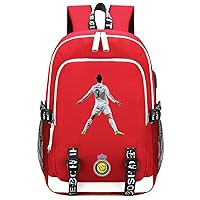 Teens Cristiano Ronaldo Knapsack Casual Daypacks Wear Resistant Travel Bookbag with USB Charging/Headphone Port