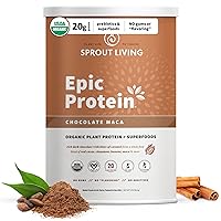 Sprout Living Epic Protein, Plant Based Protein & Superfoods Powder, Chocolate Maca Powder | 20 Grams Organic Protein Powder, Vegan, Non Dairy, Non-GMO, Gluten Free, Low Sugar (2 Pound, 24 Servings)