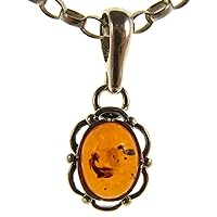 BALTIC AMBER AND STERLING SILVER 925 PENDANT NECKLACE - 14 16 18 20 22 24 26 28 30 32 34