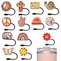 13Pcs Hippie Straw Cover Topper for Stanley 40oz Tumbler Peace Love Sign Straw Cap Reusable Groovy Straw Tips for 0.4inch Straws Stanley Cup Accessories