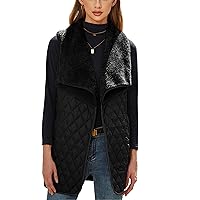 Womens Fashion Sleeveless Wool Long Coat Loose Buttonless Patchwork Lapel Vest Cardigan Jacket